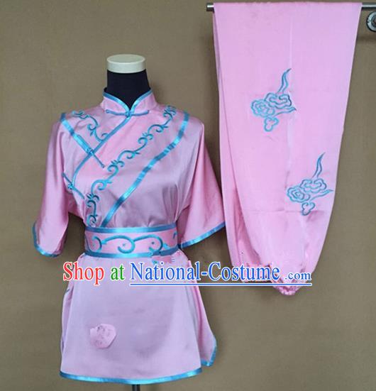 Chinese Traditional Kung Fu Martial Arts Embroidered Pink Costumes Tai Chi Training Clothing for Women