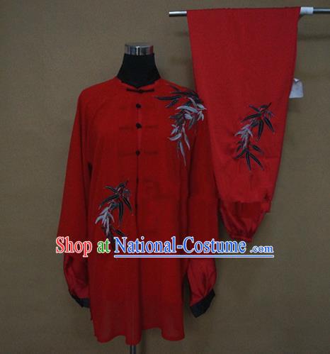 Chinese Traditional Kung Fu Martial Arts Embroidered Bamboo Costumes Tai Chi Training Clothing for Women