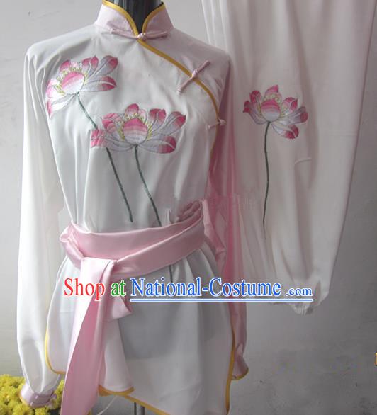 Chinese Traditional Kung Fu Silk Costumes Martial Arts Tai Chi Training Embroidered Lotus Clothing for Women