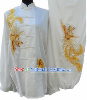 Chinese Traditional Kung Fu Silk Costumes Martial Arts Tai Chi Training Embroidered Phoenix Clothing for Women