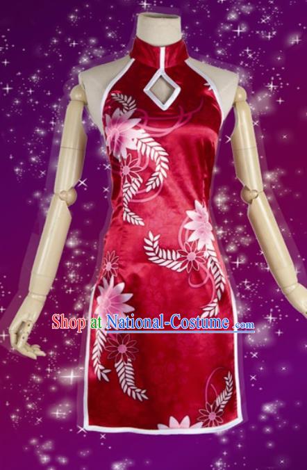 Chinese Traditional Cosplay Costumes Ancient Courtesan Red Silk Qipao Dress for Women