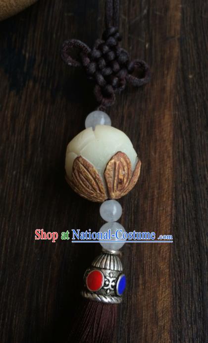 Chinese Traditional Carving Lotus Accessories Tassel Pendant Ornaments