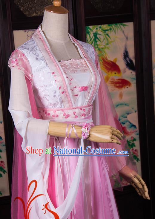 Traditional Chinese Cosplay Peri Princess Costumes Ancient Swordswoman Pink Hanfu Dress for Women