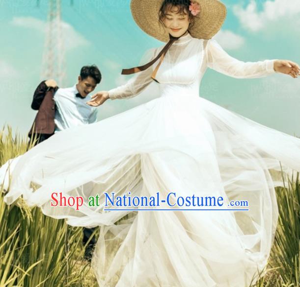 Top Performance Catwalks Costumes Wedding White Veil Full Dress for Women