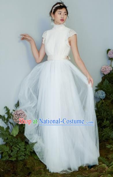 Top Performance Catwalks Costumes White Veil Wedding Dress Full Dress for Women