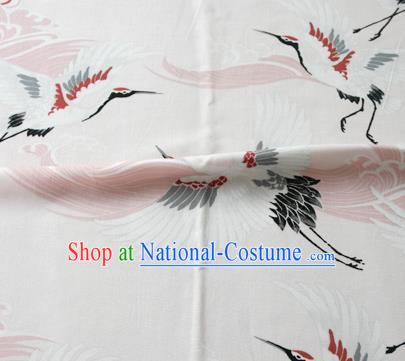 Asian Japanese Traditional Kimono White Brocade Fabric Silk Material Classical Cranes Pattern Design Drapery