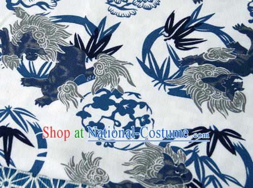 Asian Japanese Traditional Kimono White Brocade Fabric Silk Material Classical Kylin Pattern Design Drapery