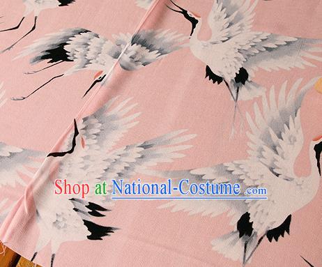 Asian Japanese Traditional Kimono Pink Brocade Fabric Silk Material Classical Cranes Pattern Design Drapery