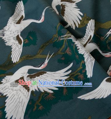 Asian Japanese Traditional Kimono Atrovirens Brocade Fabric Silk Material Classical Cranes Pattern Design Drapery