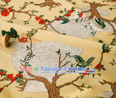 Asian Japanese Traditional Kimono Fabric Yellow Brocade Silk Material Classical Pattern Design Drapery