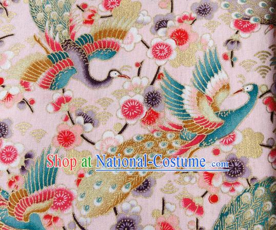 Asian Japanese Traditional Kimono Pink Brocade Fabric Silk Material Classical Peacock Pattern Design Drapery