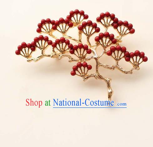 Japanese Traditional Courtesan Red Pineburst Brooch Ancient Geisha Kimono Breastpin Accessories for Women