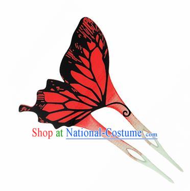 Japanese Traditional Courtesan Red Butterfly Hairpins Ancient Geisha Kimono Hair Accessories for Women