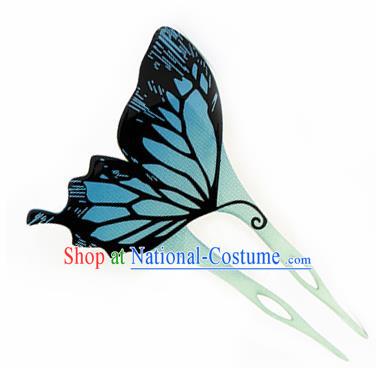 Japanese Traditional Courtesan Blue Butterfly Hairpins Ancient Geisha Kimono Hair Accessories for Women