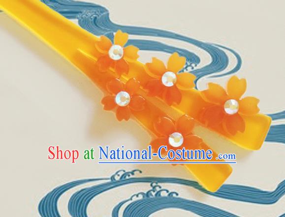 Japanese Traditional Courtesan Kimono Orange Sakura Hairpins Ancient Geisha Hair Accessories for Women