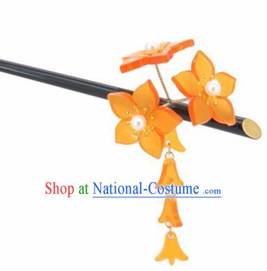 Japanese Traditional Courtesan Kimono Orange Sakura Tassel Hairpins Ancient Geisha Hair Accessories for Women