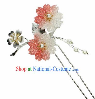 Japanese Traditional Kimono Red Sakura Hairpins Ancient Geisha Hair Accessories for Women