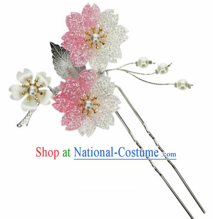 Japanese Traditional Kimono Pink Sakura Hairpins Ancient Geisha Hair Accessories for Women