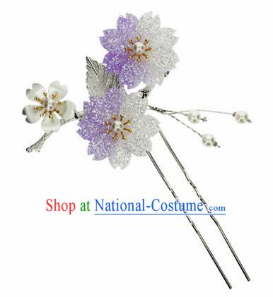 Japanese Traditional Kimono Purple Sakura Hairpins Ancient Geisha Hair Accessories for Women