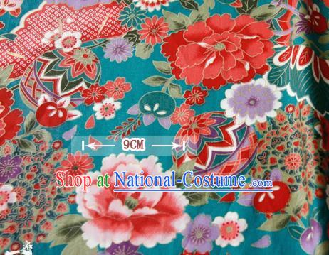 Asian Japanese Traditional Kimono Green Brocade Fabric Silk Material Classical Peony Pattern Design Drapery