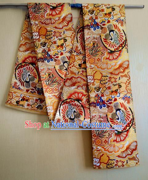 Japanese Traditional Kimono Golden Brocade Belts Ancient Furisode Yukata Waistband for Women