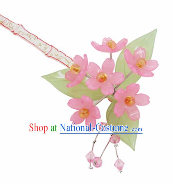 Japanese Traditional Courtesan Pink Sakura Hairpins Ancient Geisha Kimono Hair Accessories for Women