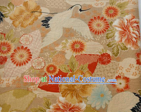 Asian Japanese Traditional Kimono Brocade Fabric Silk Material Classical Cranes Peony Pattern Design Drapery