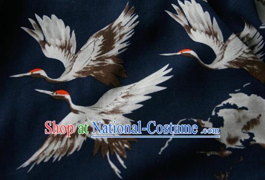 Asian Japanese Traditional Kimono Black Brocade Fabric Silk Material Classical Cranes Pattern Design Drapery