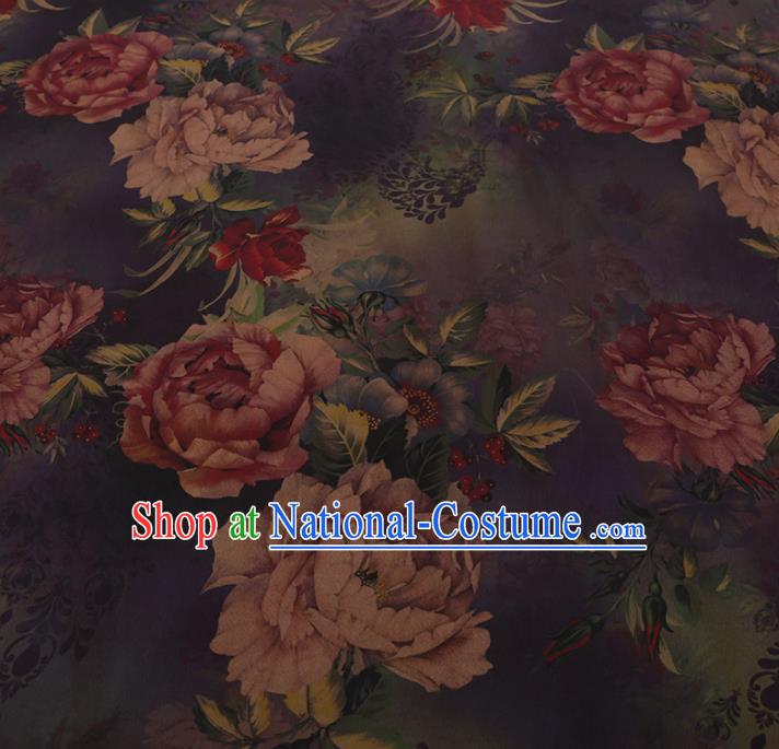 Chinese Traditional Cheongsam Purple Crepe Satin Plain Palace Peony Pattern Silk Fabric Chinese Fabric Asian Material