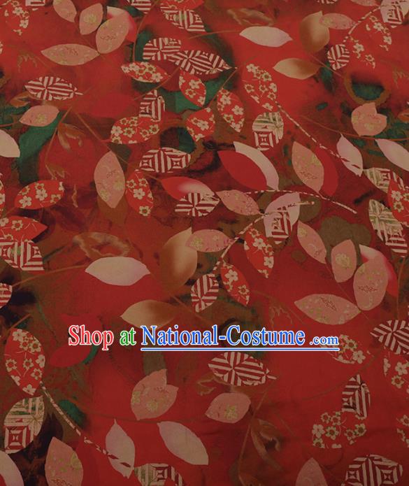 Chinese Traditional Cheongsam Palace Leaf Pattern Red Crepe Satin Plain Gambiered Guangdong Gauze Silk Fabric