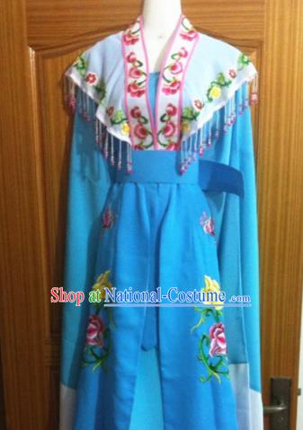 Chinese Traditional Peking Opera Embroidered Blue Dress Ancient Peri Costumes for Women