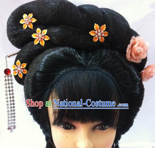 Chinese Traditional Ancient Beijing Opera Actress Wigs Sheath and Hairpins for Women