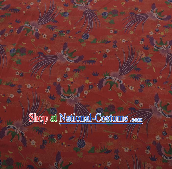 Chinese Classical Cheongsam Drapery Red Silk Fabric Traditional Phoenix Pattern Satin Plain Gambiered Guangdong Gauze