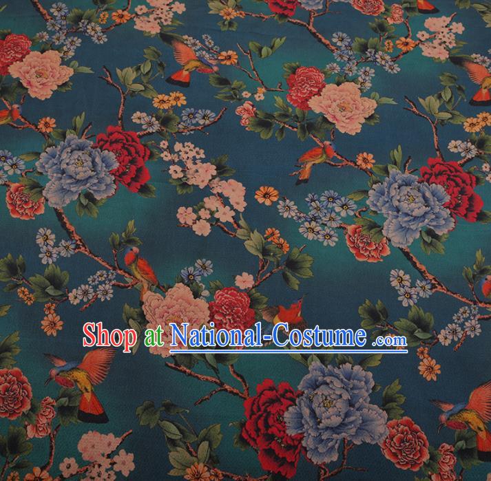 Chinese Classical Cheongsam Drapery Green Silk Fabric Traditional Peony Pattern Satin Plain Gambiered Guangdong Gauze