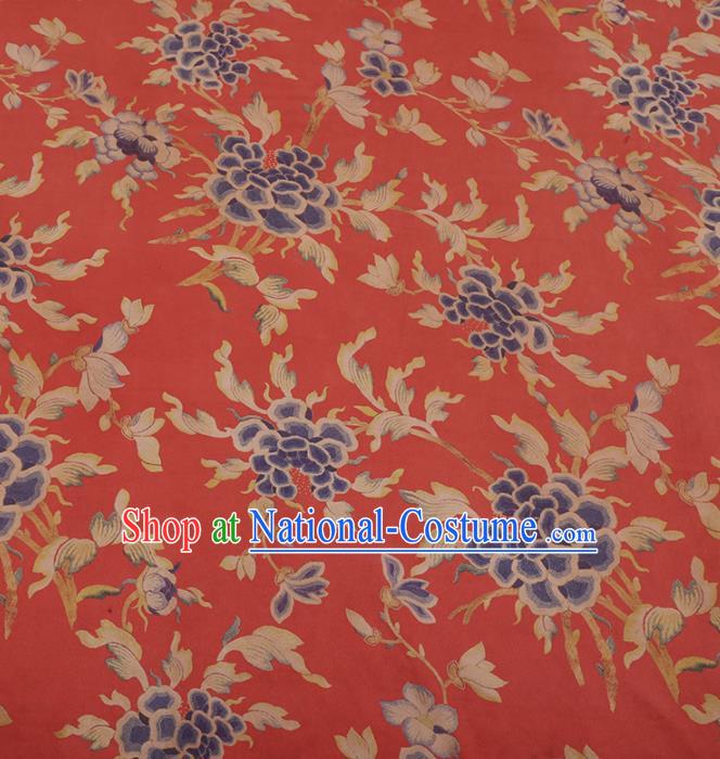 Chinese Traditional Cheongsam Drapery Red Silk Fabric Palace Peony Pattern Satin Plain Gambiered Guangdong Gauze