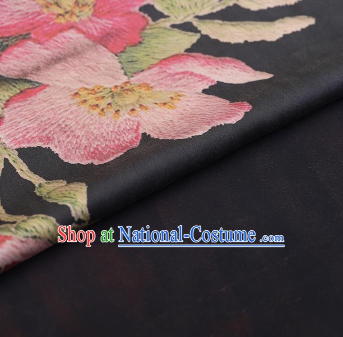 Chinese Traditional Silk Fabric Classical Peony Pattern Black Satin Plain Cheongsam Drapery Gambiered Guangdong Gauze