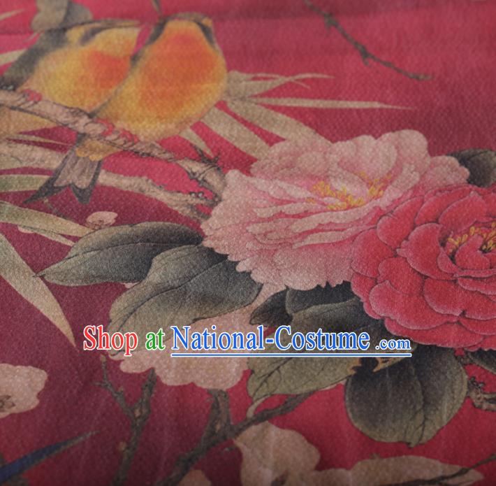 Chinese Traditional Silk Fabric Classical Peony Pattern Rosy Satin Plain Cheongsam Drapery Gambiered Guangdong Gauze