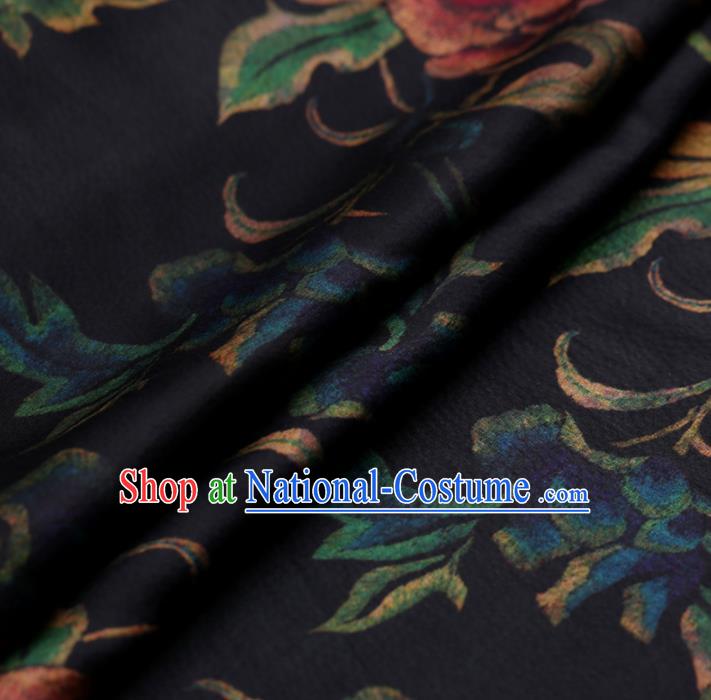 Chinese Traditional Silk Fabric Classical Peony Pattern Navy Satin Plain Cheongsam Drapery Gambiered Guangdong Gauze