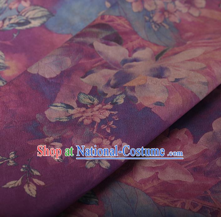 Chinese Traditional Silk Fabric Classical Lotus Pattern Purple Satin Plain Cheongsam Drapery Gambiered Guangdong Gauze