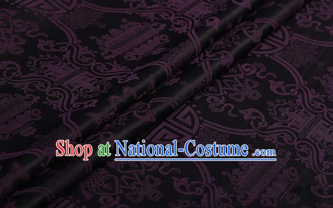 Chinese Classical Silk Fabric Traditional Purple Fishes Pattern Satin Plain Cheongsam Drapery Gambiered Guangdong Gauze