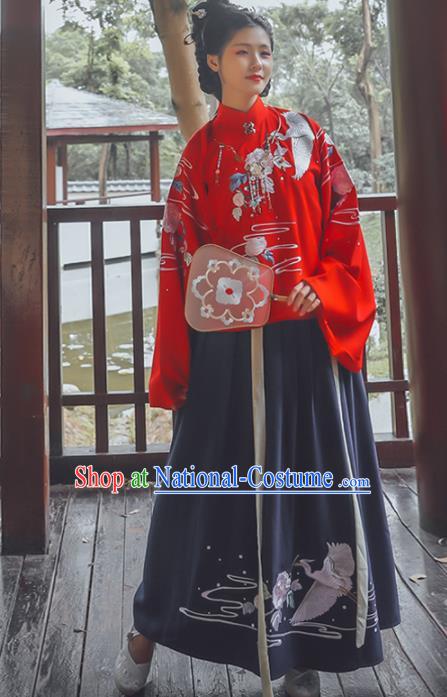 Chinese Ming Dynasty Princess Costumes Ancient Nobility Lady Embroidered Blouse and Skirt for Women