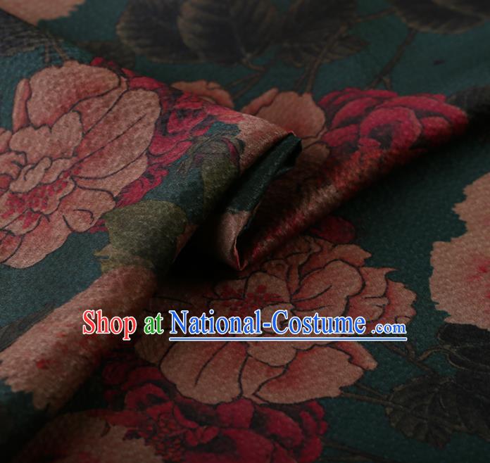 Asian Chinese Silk Fabric Traditional Classical Peony Pattern Green Satin Plain Cheongsam Drapery Gambiered Guangdong Gauze