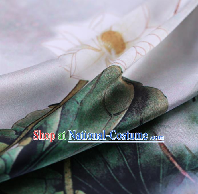 Asian Chinese Silk Fabric Traditional Classical Lotus Pattern White Satin Plain Cheongsam Drapery Gambiered Guangdong Gauze