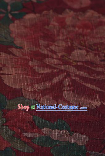 Chinese Traditional Silk Fabric Classical Peony Pattern Rosy Satin Plain Cheongsam Drapery Gambiered Guangdong Gauze