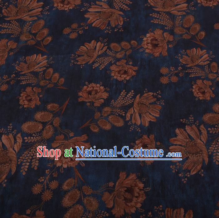 Asian Chinese Silk Fabric Traditional Classical Pattern Blue Satin Plain Cheongsam Drapery Gambiered Guangdong Gauze