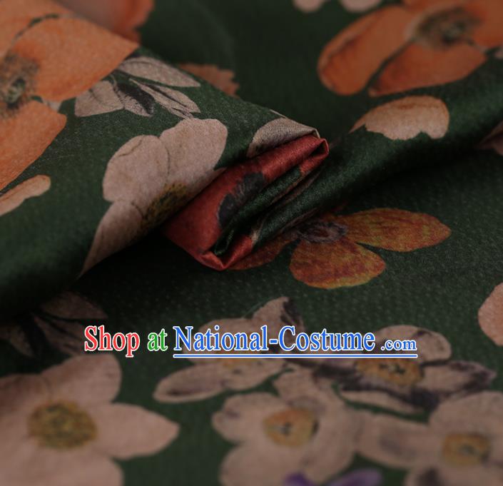 Asian Chinese Silk Fabric Traditional Classical Pattern Green Satin Plain Cheongsam Drapery Gambiered Guangdong Gauze