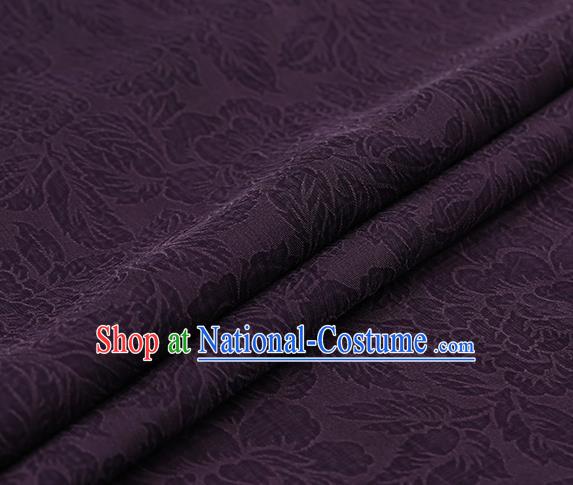 Chinese Traditional Purple Gambiered Guangdong Gauze Satin Plain Classical Peony Pattern Cheongsam Silk Drapery