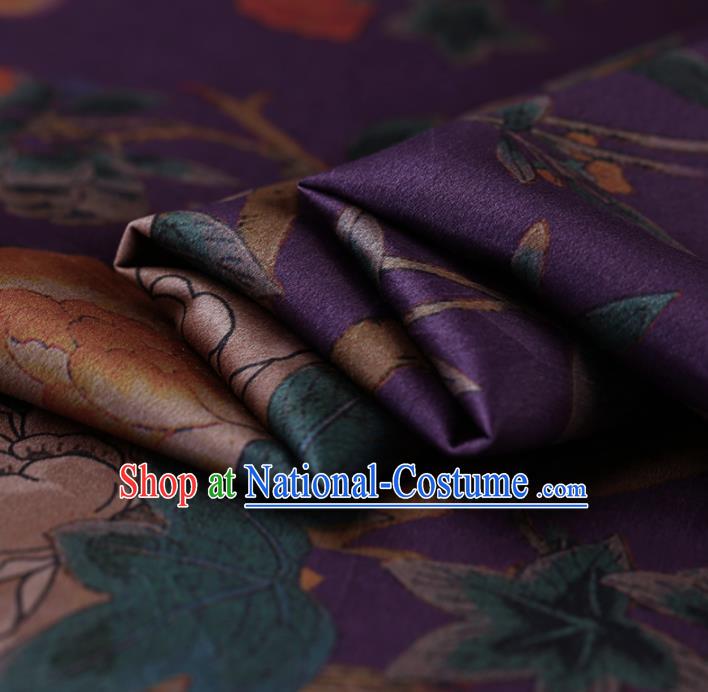 Traditional Chinese Purple Gambiered Guangdong Gauze Satin Plain Classical Peony Pattern Cheongsam Silk Drapery