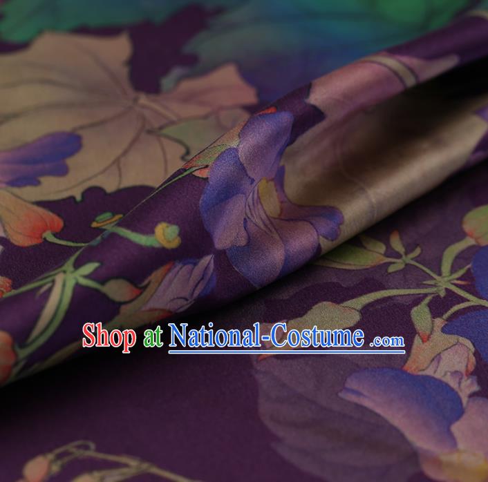 Traditional Chinese Purple Brocade Gambiered Guangdong Gauze Classical Peony Pattern Satin Plain Cheongsam Silk Drapery