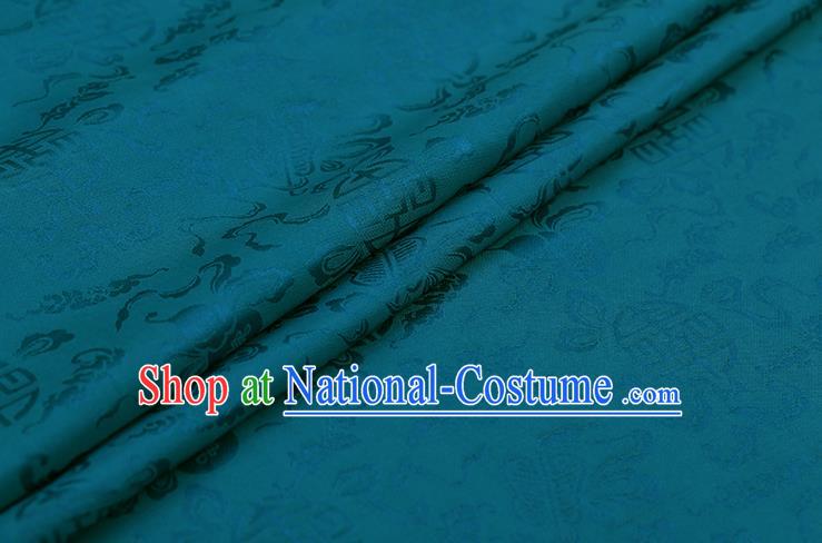 Traditional Chinese Peacock Blue Brocade Palace Cucurbit Ribbon Pattern Satin Plain Cheongsam Silk Drapery